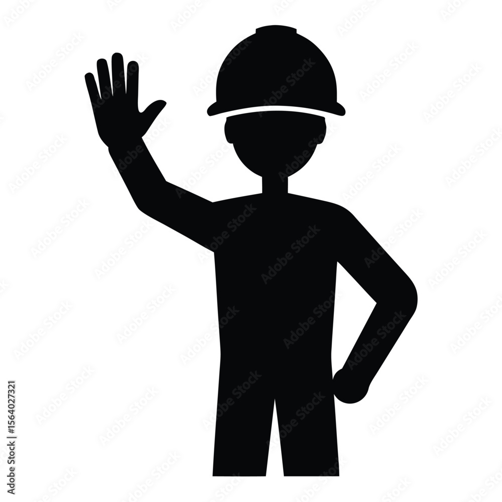 Construction Worker Waving Hello Safety First Icon