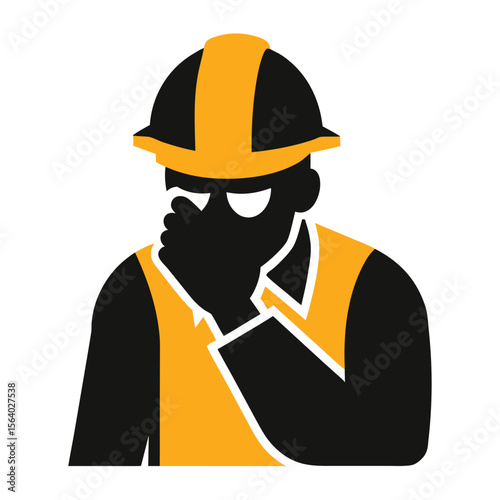 Worried Construction Worker Safety Concerns and Job Stress Icon