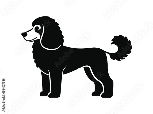 Curly-Coated Retriever dog silhouette vector illustration, pet clipart, black and white animal shape