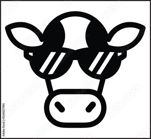 Cow Face Wearing Sunglasses with Black Outline Style Vector Icon