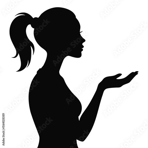Elegant Woman Silhouette Profile View with Outstretched Hand