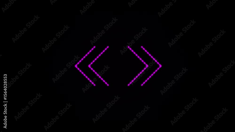 Neon line left and right arrow animation on black background. Neon line left and right arrow animation on black background.