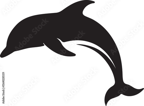 Black silhouette of a leaping dolphin against a white background marine