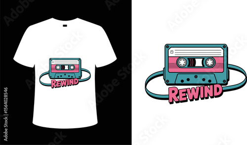 T shirt design rewind cassette tape vintage t shirt design retro music graphic tee cool eighties style clothing apparel editable vector illustration with png format