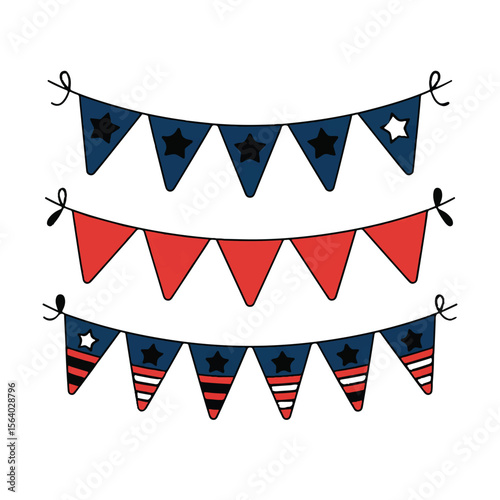 Festive patriotic bunting with stars and stripes patterns in red white and blue for celebrations