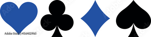 Playing Card Suit Symbols .  Flat Club, Heart, Diamond, Spade Icons
