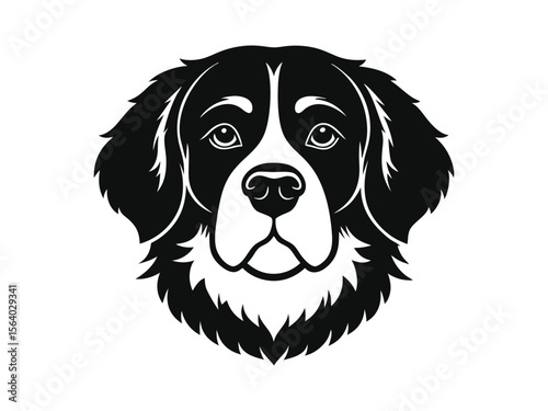 Saint Bernard dog silhouette vector illustration, pet clipart, black and white animal shape