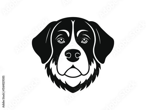 Saint Bernard dog silhouette vector illustration, pet clipart, black and white animal shape