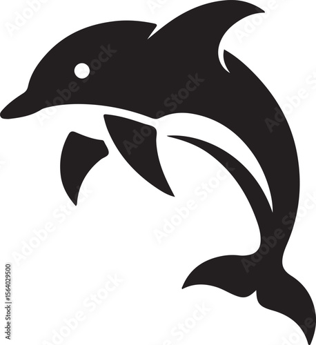 Leaping black dolphin silhouette with white eye vector