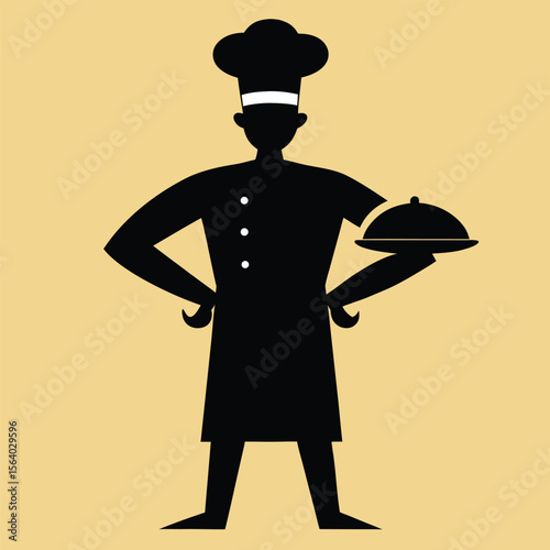 Silhouette of a Chef Holding a Food Platter Culinary Icon