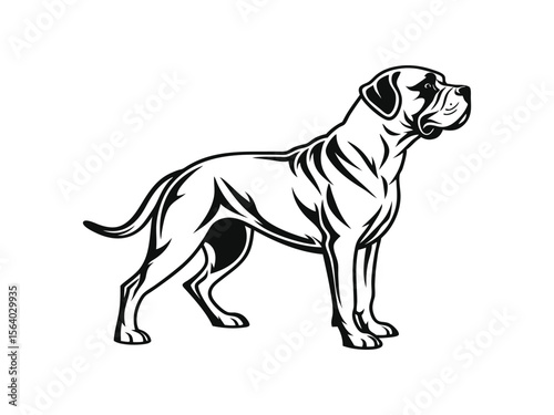 Mastiff dog silhouette vector illustration, pet clipart, black and white animal shape