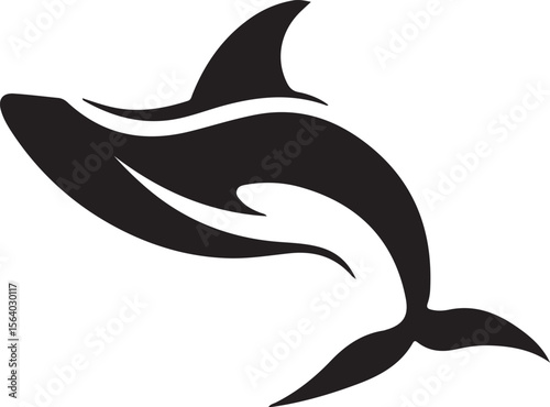 Stylized black orca leaping through water killer whale