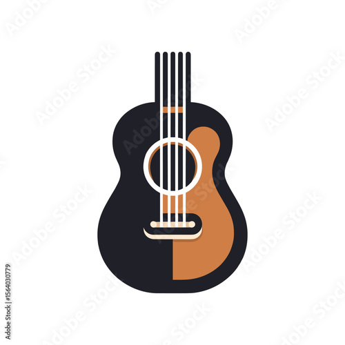 A stylized acoustic guitar with a contrasting color scheme, set against a simple background