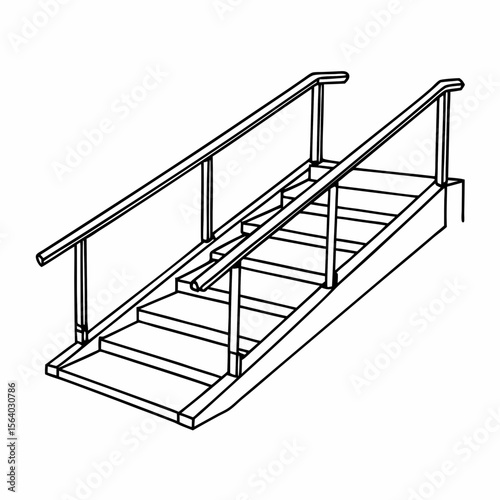 Simple line drawing of stairs and handrails, for accessibility design, illustrations