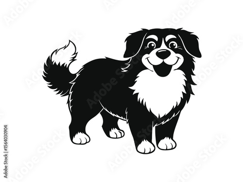 Bernese Mountain Dog dog silhouette vector illustration, pet clipart, black and white animal shape