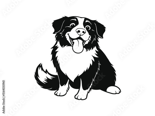 Bernese Mountain Dog dog silhouette vector illustration, pet clipart, black and white animal shape