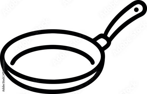 Frying pan line art icon on white background	
