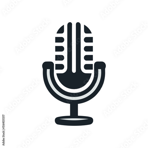 Vintage microphone in a recording studio, capturing sound with acoustic panels in the background
