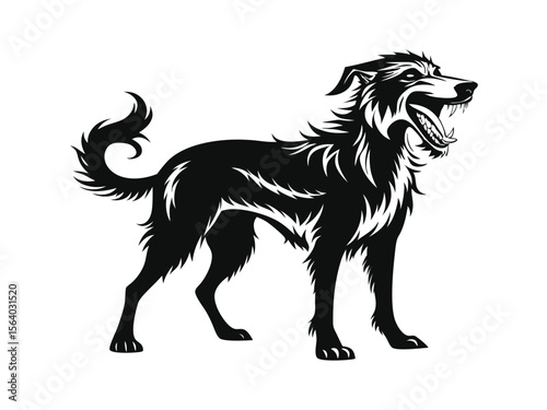 Irish Wolfhound dog silhouette vector illustration, pet clipart, black and white animal shape