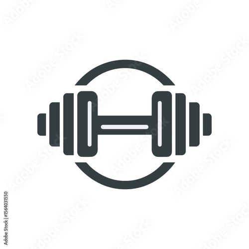 A stylized illustration of a dumbbell inside a circular frame, symbolizing fitness and strength training