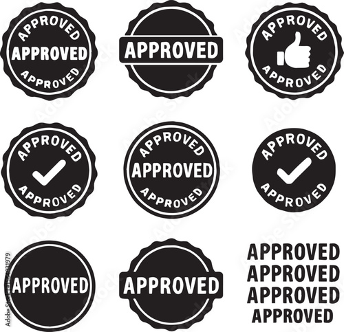 approved stamp sign icon logo outline cheklist vector seal design business, transparent , png collection set
