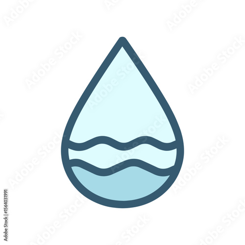 Stylized water droplet icon with blue waves, representing purity and nature in a minimalist design