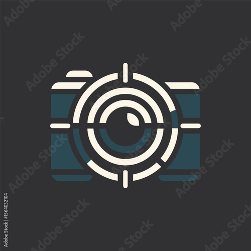 Stylized camera icon with target overlay, representing photography focus and precision