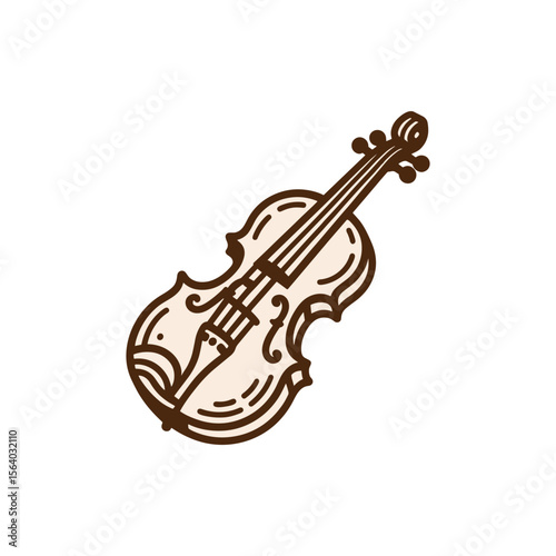 A beautifully illustrated violin resting on a plain background, showcasing its elegant design and craftsmanship