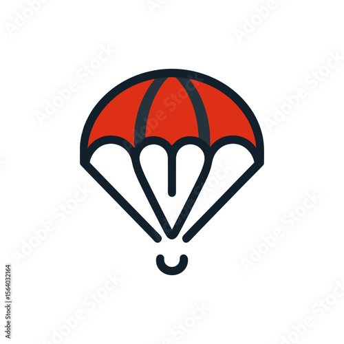A vibrant parachute descending gracefully against a clear blue sky, symbolizing adventure and thrill