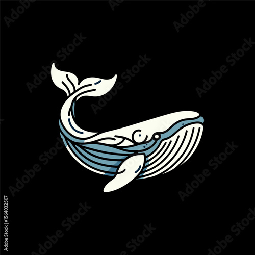 Artistic illustration of a whale swimming gracefully against a dark background, symbolizing ocean life