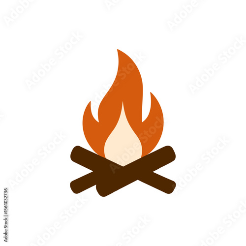A stylized campfire illustration with vibrant flames and logs, ideal for outdoor themes