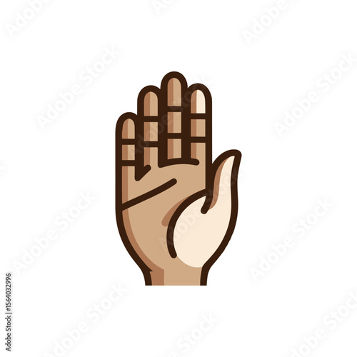 Illustration of a human hand raised in a greeting gesture against a plain background