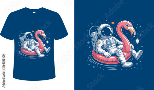 T shirt design astronaut flamingo pool float t shirt design summer space vacation graphic tee apparel clothing cool gift idea editable vector illustration with png format