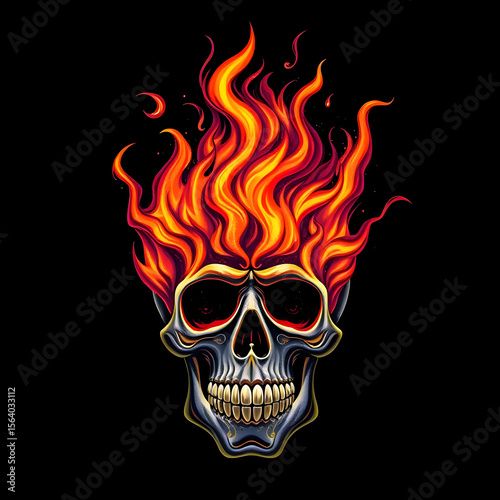 Calavera en llamas con fondo negro