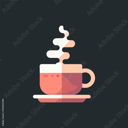 A stylized coffee cup with steam rising, set against a dark background, evoking warmth