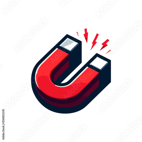 Vibrant red horseshoe magnet with dynamic lightning effects, symbolizing attraction and energy
