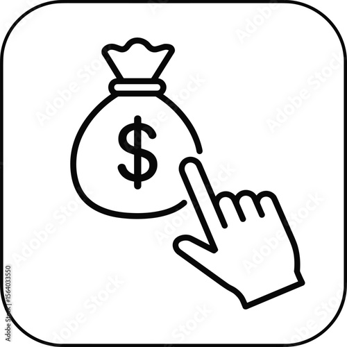 Click for money icon, digital payment symbol, online finance button, earning concept, internet income icon, dollar bag with cursor, financial app graphic, fintech design