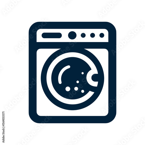 Modern washing machine with a circular door, showcasing a clean laundry process in a bright, minimalistic laundry room