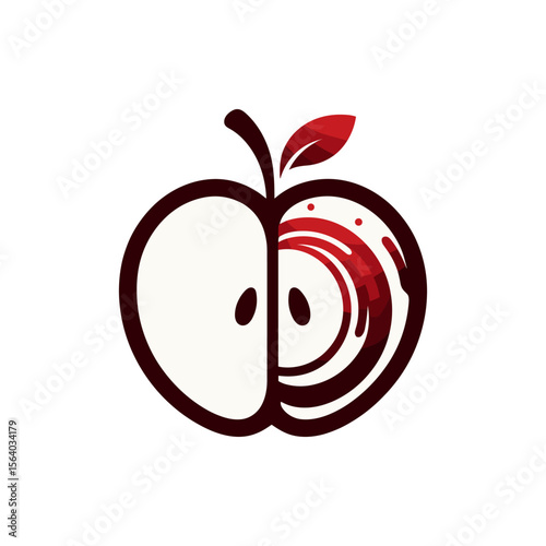 A stylized apple illustration showcasing a cross-section revealing intricate details inside