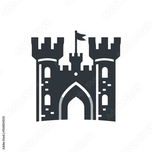 A medieval castle with towers and a flag, set against a clear sky, symbolizing strength