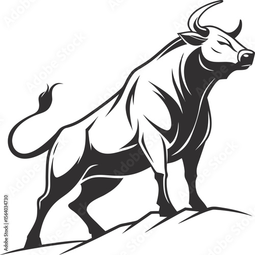 A serene minimalist vector silhouette of a powerful bull exuding a sense of calm strength and natural grace perfect for branding and design projects