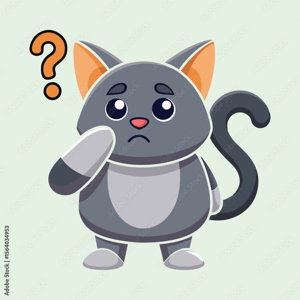 Naklejka premium Cute Cartoon Cat with Question Mark and Confused Expression