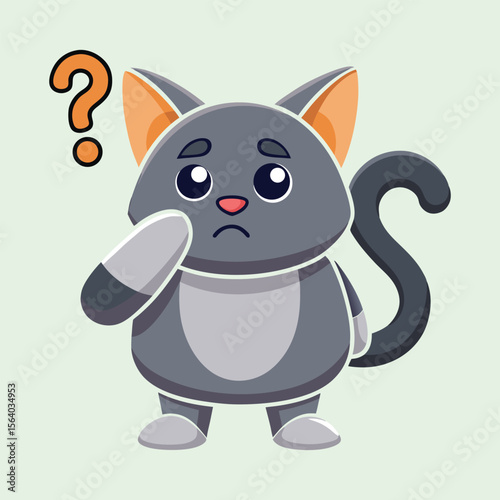 Cute Cartoon Cat with Question Mark and Confused Expression