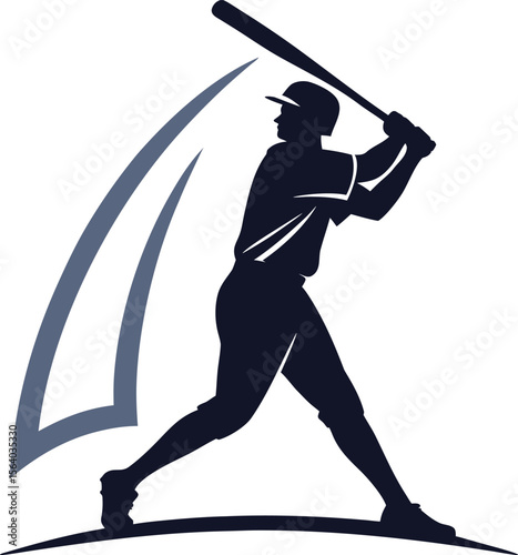 Bold and simple graphic silhouette of a baseball player in action perfect for sports branding and design projects