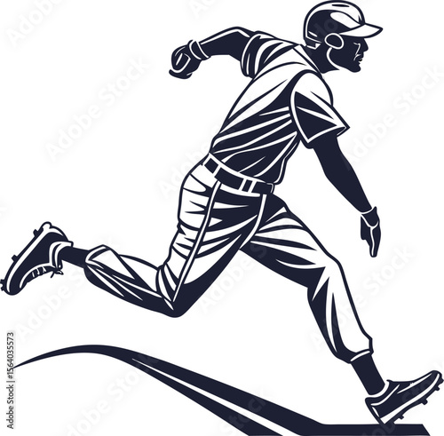 Dynamic silhouette of a baseball player in action capturing the athleticism and intensity of the sport with clean lines and vibrant colors