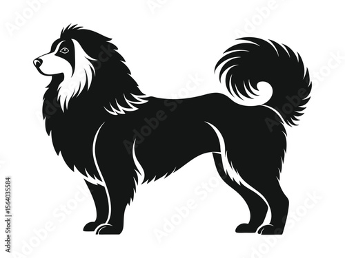 Kuvasz dog silhouette vector illustration, pet clipart, black and white animal shape