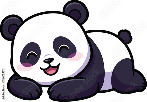 Adorable cartoon panda cub lying down with a happy expression and rosy cheeks vector illustration