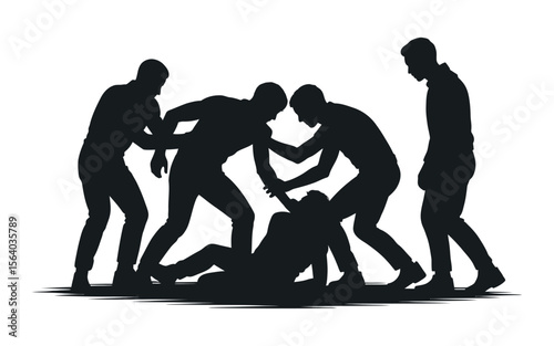 Silhouette of Men Attacking Another Man Depicting Violence and Assault Graphic silhouette men assaulting another man showing physical violence violence assault abuse attack