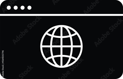 Internet Globe Icon within Web Browser Window, Symbolizing Global Connectivity, Worldwide Web, Online Access, Digital Communication, International Network, and Internet Technology