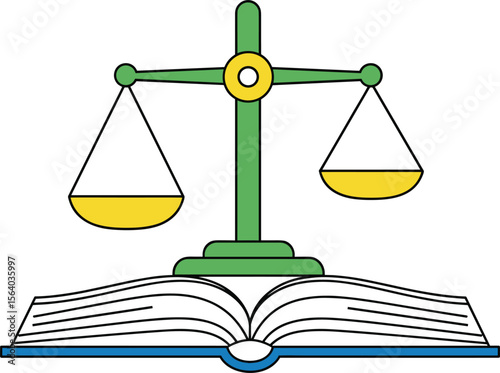  Legal Justice Scales Balanced on Open Law Book Symbolizing Equity, Fair Judgment, Education, and Constitutional Rights, Representing Legal System, Morality, and Ethical Principles